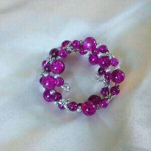 New pink & silver dragonfly coil beaded bracelet